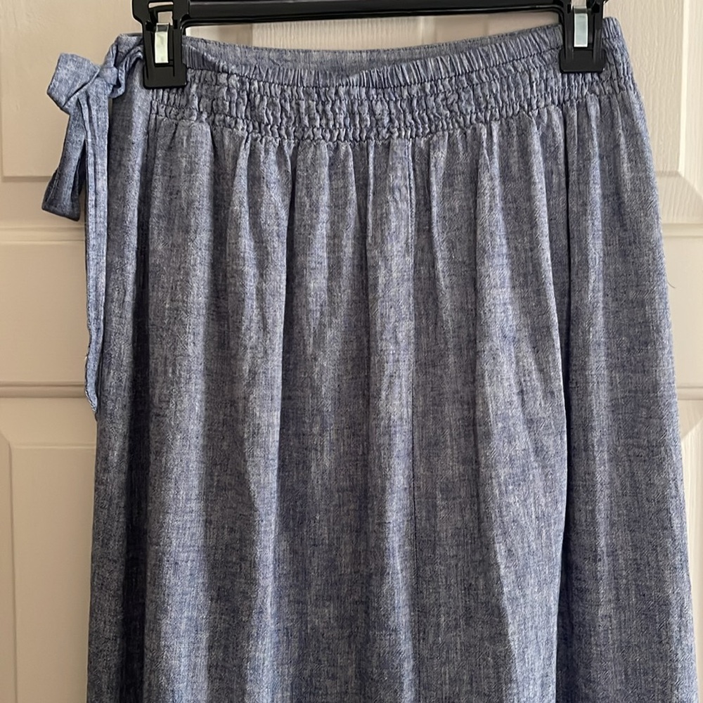 Express Chambray Denim Linen Blend Faux Wrap Maxi Skirt Size XS - Picture 6 of 11